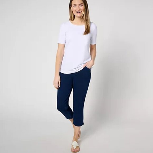 Quacker Factory DreamJeannes Flat Waistband Crop Pants Med Short - Picture 4 of 5